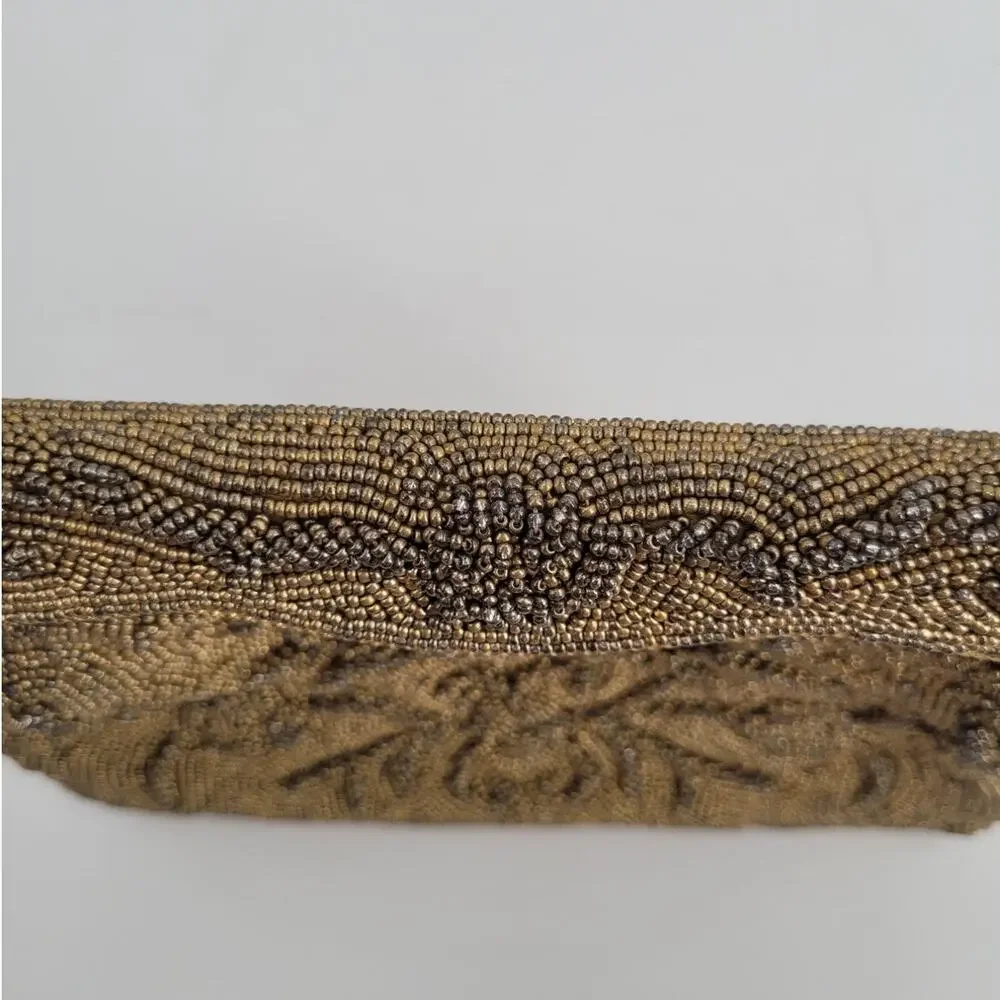 Vintage Gold Seed Bead Floral Evening Purse Art Deco Coquette Glamour Chic